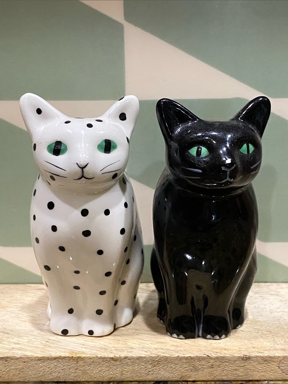 West Elm Set Salt and Pepper Shaker Cat / black white polkadots